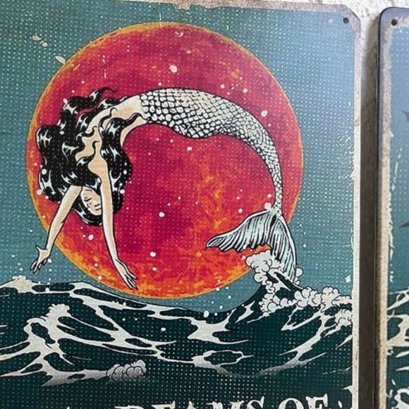 Set of 2 Retro Vintage Mermaid Ocean Metal Sign 12x8 inches Wall Hanging - Picture 6 of 7